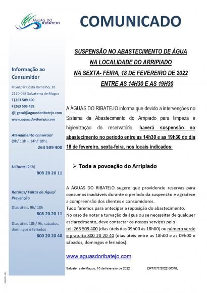 Suspens&atilde;o de Abastecimento de &Aacute;gua- ARRIPIADO