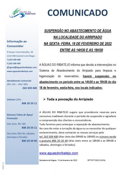 Suspensão de Abastecimento de Água- ARRIPIADO