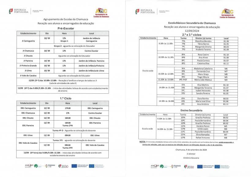 Informa&ccedil;&atilde;o/ inicio das atividades letivas   2024/2025