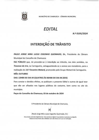 Edital Interdi&ccedil;&atilde;o de Tr&acirc;nsito- Travessa do Irra