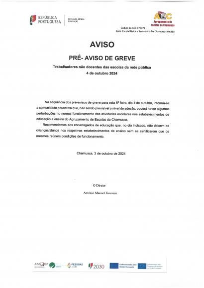Aviso Educa&ccedil;&atilde;o: Pr&eacute;- Aviso de Greve 4 Outubro