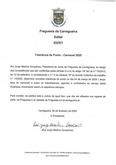 Edital- Toler&acirc;ncia de Ponto- Carnaval 2025