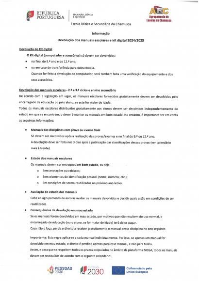 Devolu&ccedil;&atilde;o dos manuais escolares e kit digital 2024/2025