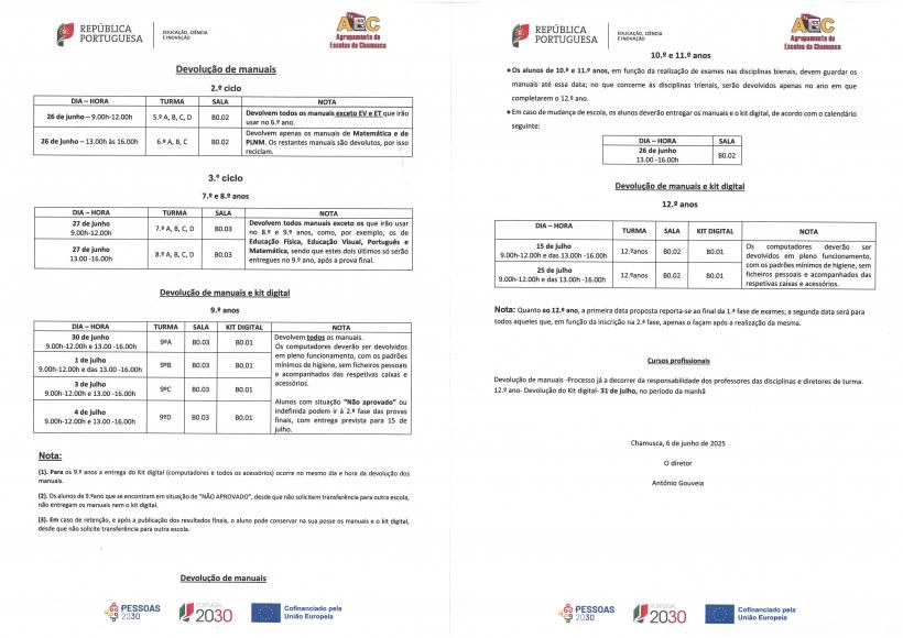 Devolu&ccedil;&atilde;o dos manuais escolares e kit digital 2024/2025