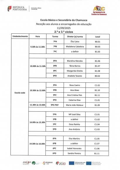 Rece&ccedil;&atilde;o aos alunos e encarregados de educa&ccedil;&atilde;o (2&ordm;e 3&ordm; Ciclo )