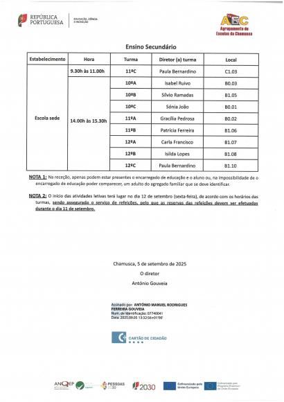 Rece&ccedil;&atilde;o aos alunos e encarregados de educa&ccedil;&atilde;o (Ensino Secund&aacute;rio )