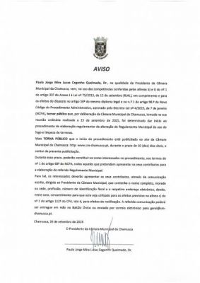 Município da Chamusca- Aviso alteração regulamentar do Regulamento Municipal do uso do fogo e limpeza de terrenos