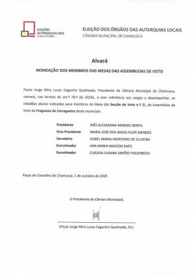 Alvará - nomeação dos membros das mesas das assembleias de voto- Freguesia da Carregueira - Mesa 2
