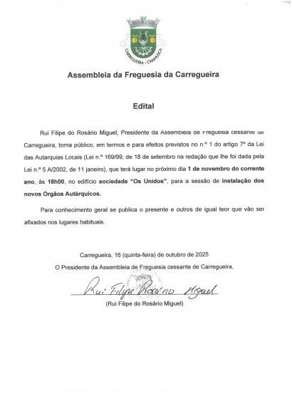 Edital- sess&atilde;o de instala&ccedil;&atilde;o dos novos Org&atilde;os Aut&aacute;rquicos