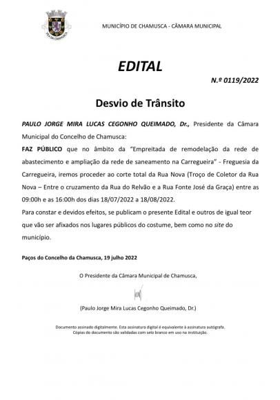 Edital- Desvio de Tr&acirc;nsito