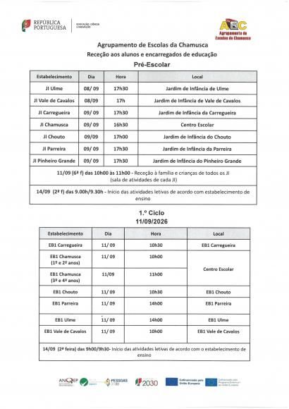 Agrupamento Escolas da Chamusca- Rece&ccedil;&atilde;o aos Alunos e Encarregados de Educa&ccedil;&atilde;o ( Pr&eacute;-Escolar e 1&ordm; Ciclo)