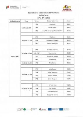 Agrupamento Escolas da Chamusca- Rece&ccedil;&atilde;o aos Alunos e Encarregados de Educa&ccedil;&atilde;o ( 2&ordm; e 3&ordm; Ciclos)- 11/09/2026
