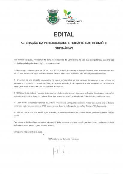 Altera&ccedil;&atilde;o da periodicidade e hor&aacute;rio das reuni&otilde;es ordin&aacute;rias