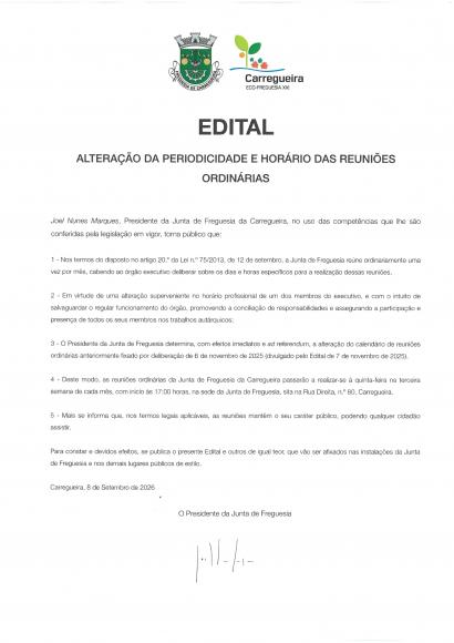 Altera&ccedil;&atilde;o da periodicidade e hor&aacute;rio das reuni&otilde;es ordin&aacute;rias