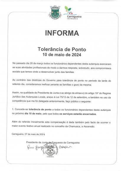 Informa- Toler&acirc;ncia de Ponto 10 de Maio de 2024